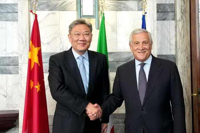 China’s Commerce Minister Wang Wentao met with Italy’s Deputy Prime Minister Antonio Tajani on Monday to discuss the EU’s anti-subsidy case against China-made EVs. Photo: Ministry of Commerce of the People’s Republic of China